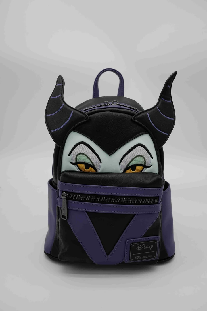 Disney Maleficent Black and Purple Horn-Shaped Backpack with Sculpted Face Panel, Side Wings and Printed Lining · view 1