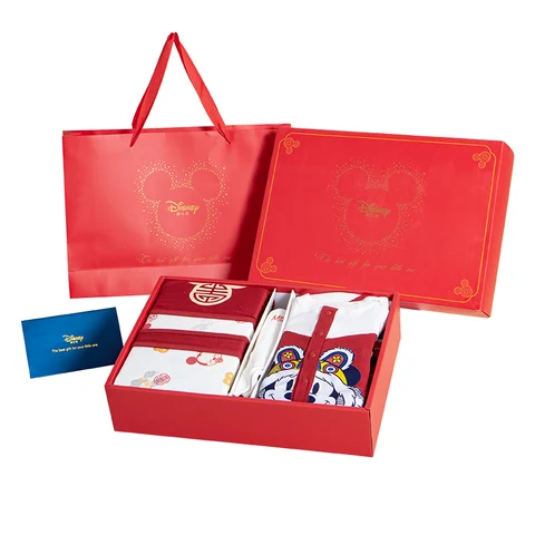 Disney Mickey Red Baby Clothing Gift Set with Rectangular Presentation Box or Stacked Round Gift-Box Packaging