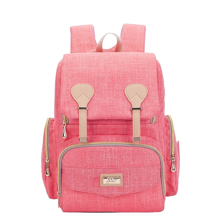 Twin-Tab Flap Backpack in Pink, Gray or Black with Front Zip Pocket, Side Pockets and Rear Shoulder Straps · view 1