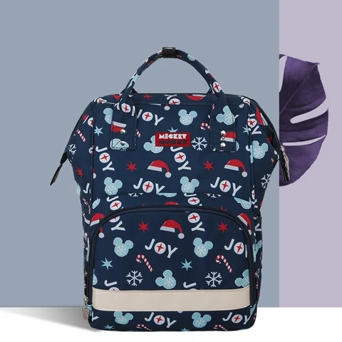 Navy Mickey Holiday Print Diaper Backpack with Zip-top opening, Twin handles and Front zip pocket