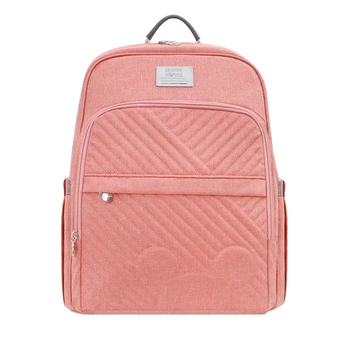 Pink Quilted Minnie Diaper Backpack with Zip-top opening, Top handle and Side pockets