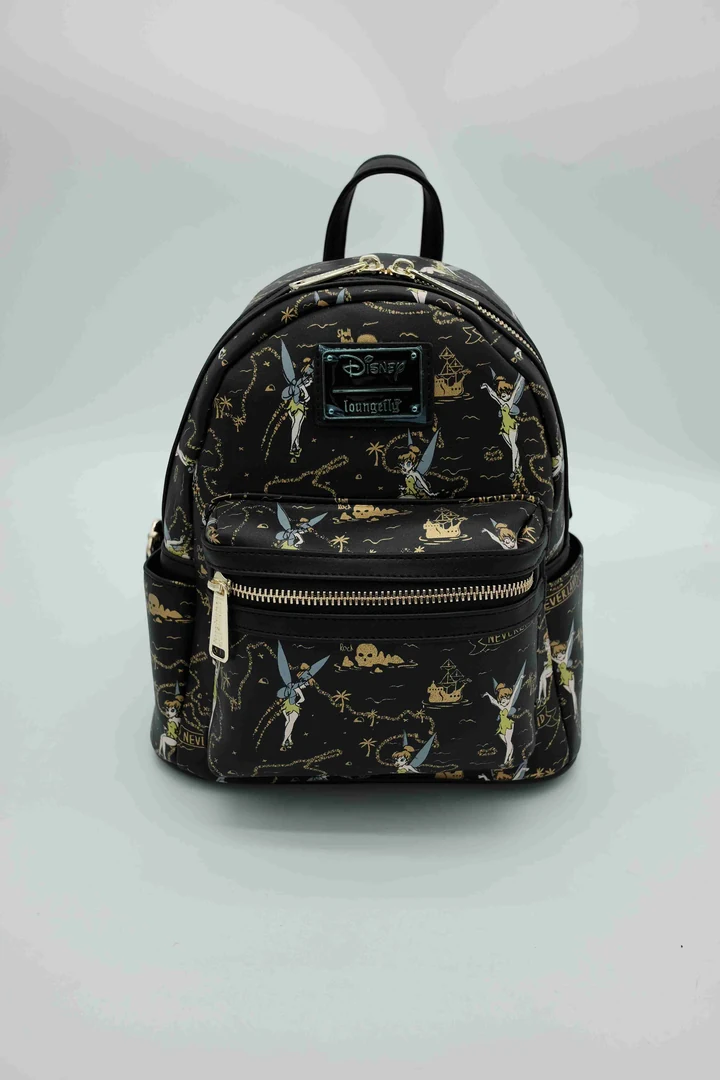 Mochila Disney negra estampada de Campanilla con ribetes dorados, bolsillo frontal e interior estampado · vista 1