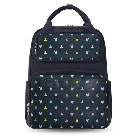 Black Geometric Mickey Diaper Backpack with Twin handles and Two front zip pockets