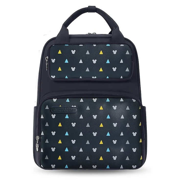 Black Geometric Mickey Diaper Backpack with Twin handles and Two front zip pockets · view 1