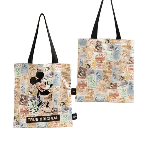 Disney Mickey Comic-Print Tote Bag with Long Black Twin Handles, Rectangular Open Body and Front-and-Reverse Artwork