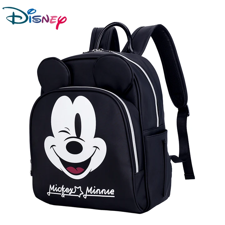 Mochila Disney negra con Mickey guiñando, pestañas superiores de orejas, bolsillo frontal, laterales y correas posteriores · vista 1