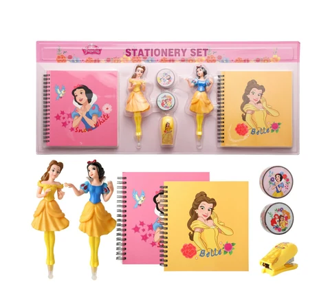 Disney Princess Belle and Snow White Stationery Gift Set with Two Spiral Notebooks, Two Character Pens, Tape Rolls and Stapler