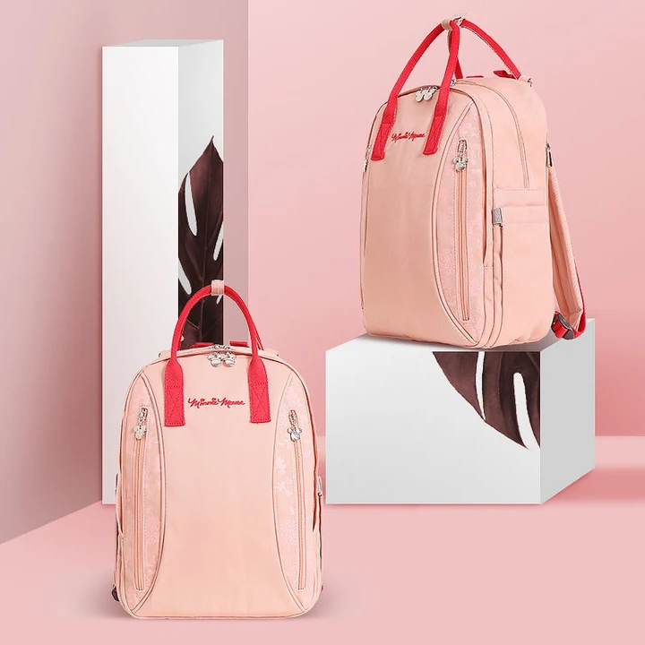 Pink Minnie Lettered Diaper Backpack with Twin handles and Front zip pocket · view 1