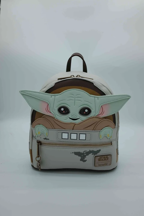 Disney Star Wars Grogu Cream and Tan Character Backpack with Wide Ear Panels, Front Zip Pocket and Printed Interior