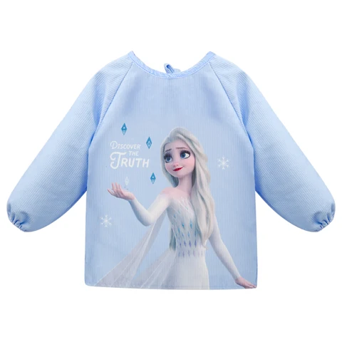 Disney Long-Sleeve Character Feeding Smock with Gathered Cuffs, Round Neck and Elsa, Olaf or Sofia Front Prints