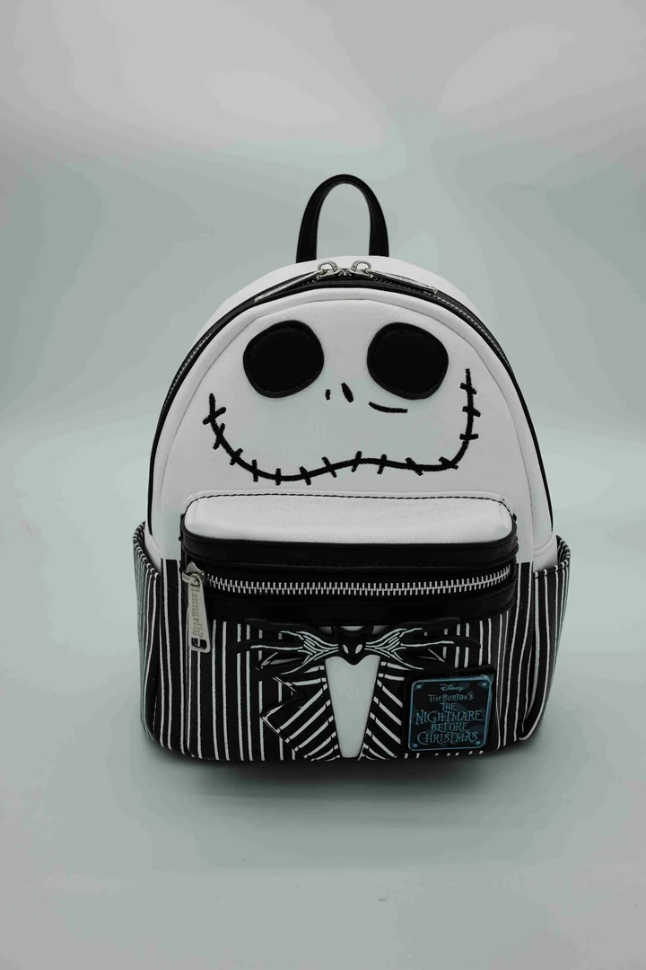 Mochila Disney de Jack Skellington de Pesadilla antes de Navidad con lazo de murciélago e interior a rayas · vista 1