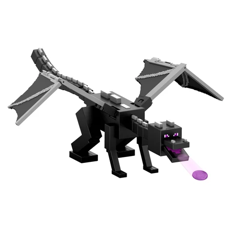 Minecraft Dragons Breath Attack Ender Dragon Action Figure with 10 Discs, 20-inch Wingspan