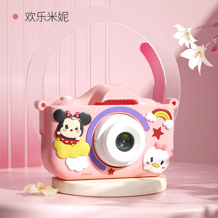 Juguete Disney con forma de cámara, asa de aro, detalle frontal circular y siete diseños de personajes fotografiados · vista 1