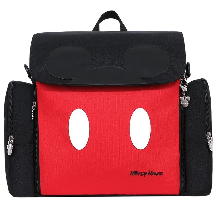 Disney Mickey Top-Flap Diaper Backpack with Side Zip Pockets and Two Matched Red and Navy Artwork Designs · view 1