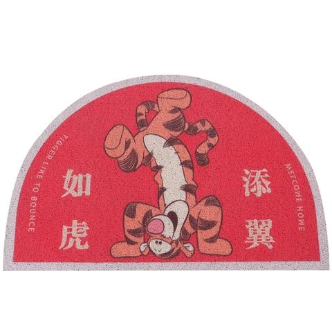 Disney Character Shaped Entry Mat with Semicircular Tigger Red and Arched Peace Gray Mickey Artwork Variants