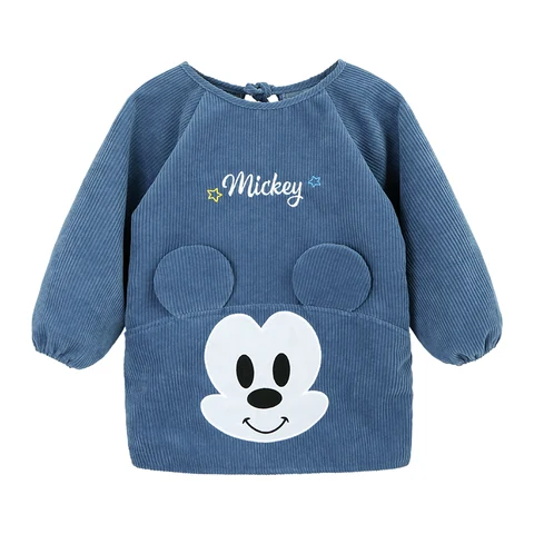 Disney Long-Sleeve Feeding Smock with Round Neck, Gathered Cuffs and Blue Mickey or Pink Minnie Artwork