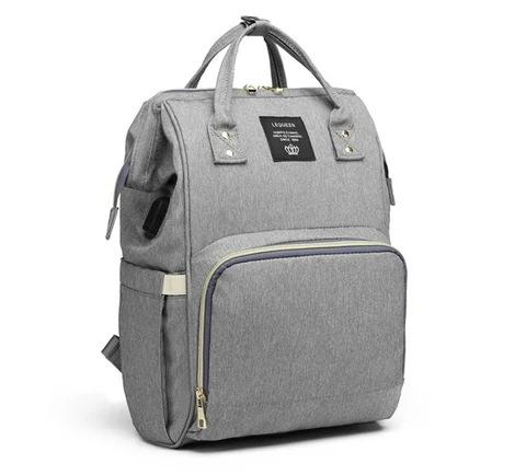 Heather-Gray Frame-Opening Backpack with Twin Handles, Front Pocket and Side Pockets