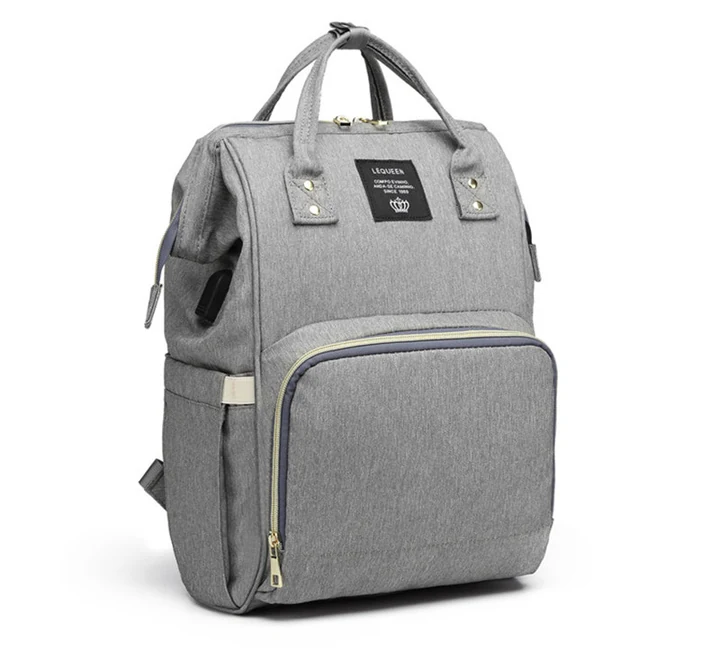 Heather-Gray Frame-Opening Backpack with Twin Handles, Front Pocket and Side Pockets · view 1