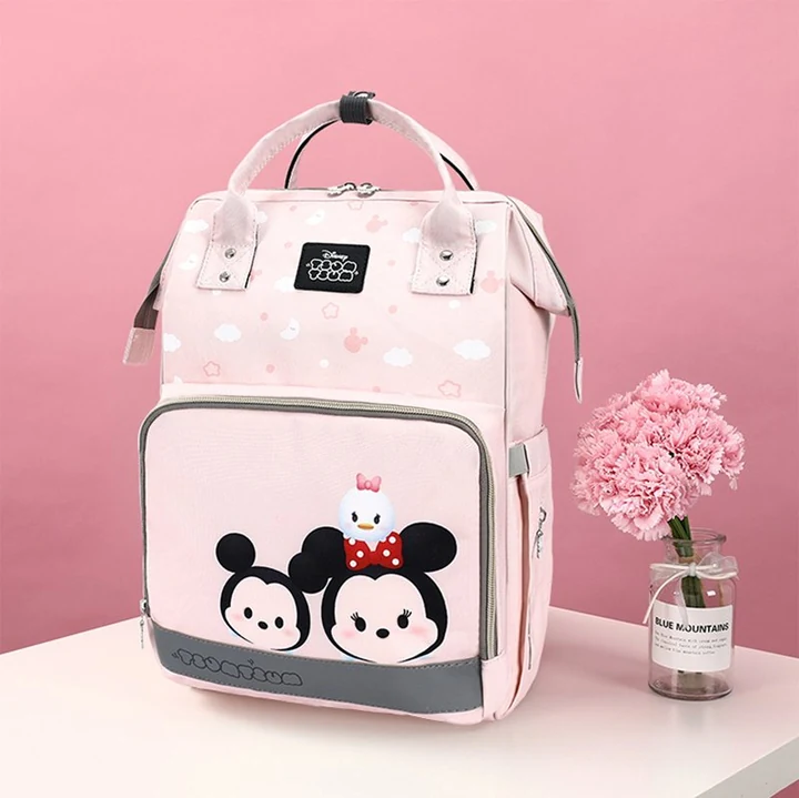 Mochila maternal rosa con Mickey y Minnie con Apertura superior con cremallera, Dos asas, Bolsillos laterales y Bolsillo frontal con cremallera · vista 1