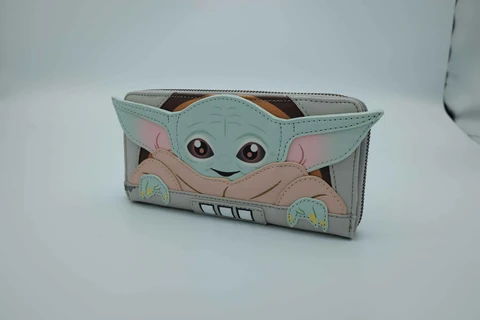 Disney Star Wars Grogu Cream Zip-Around Wallet with Wide Ear Front, Rear Badge Artwork and Mint Divided Interior
