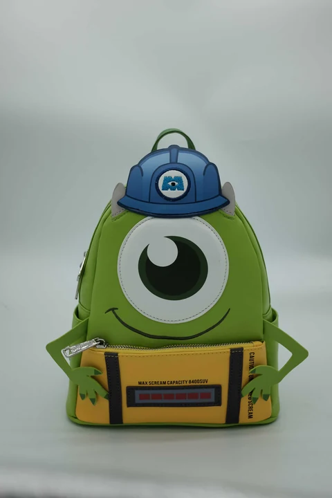 Disney Pixar Mike Wazowski Green Character Backpack with One-Eye Front, Blue Cap Detail and Printed Interior