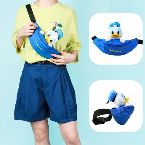 Disney Donald Duck Blue Belt Bag with Plush Character Top, Zip-Front Compartment and Black Strap for Waist or Crossbody Carry