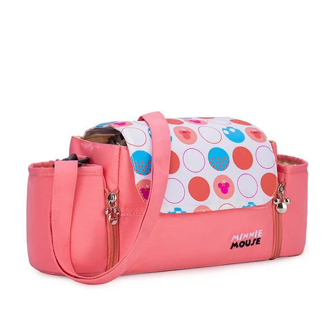 Disney Wide Pink Minnie-Silhouette Horizontal Shoulder Bag with Long Strap, Front Flap and Visible Side Pocket