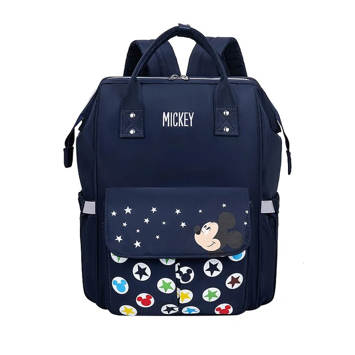 Navy Mickey Star Diaper Backpack with Zip-top opening, Twin handles, Side pockets and Front flap pocket · view 1
