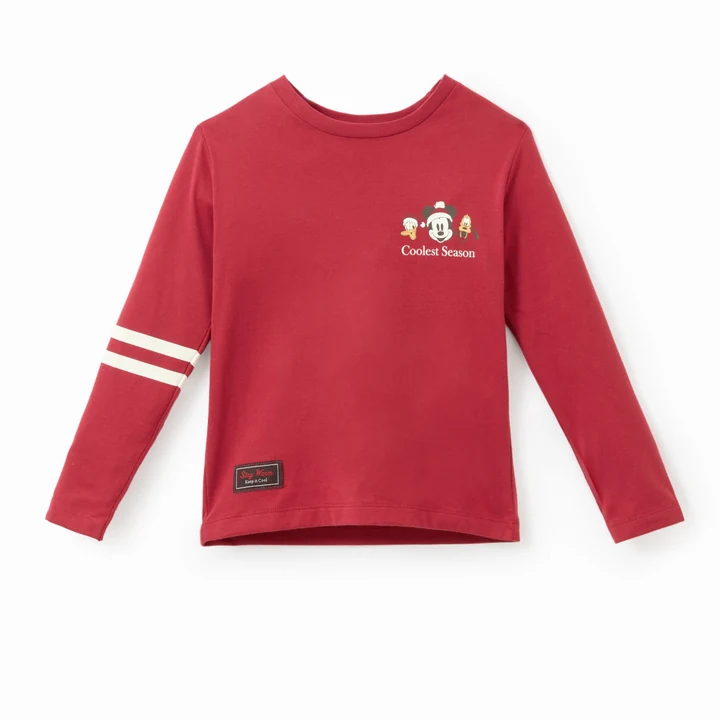 Disney Mickey and Friends Kids Red Long-Sleeve T-Shirt with Front and Back Character Art and Sleeve Stripes · view 1
