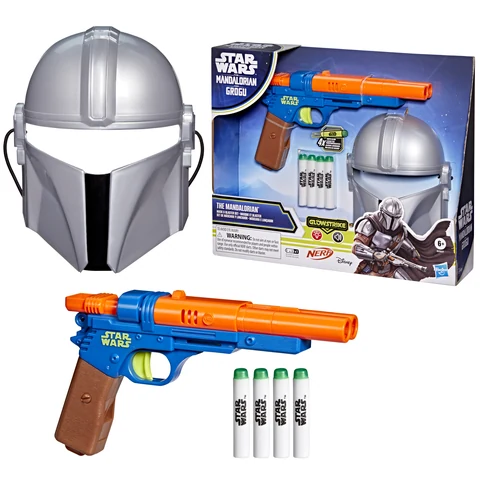 Star Wars The Mandalorian Mask & Blaster Set, NERF GlowStrike Blaster, Indoor Outdoor, Birthday Gifts, Ages 6