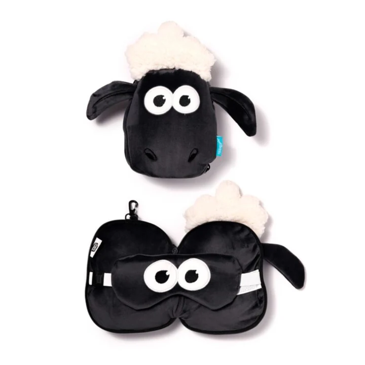 Almohada de viaje de peluche con forma y antifaz de La oveja Shaun · vista 1