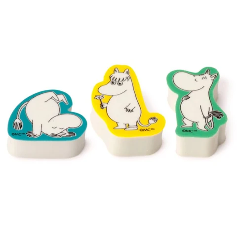 Juego de tres gomas con forma de Moomin