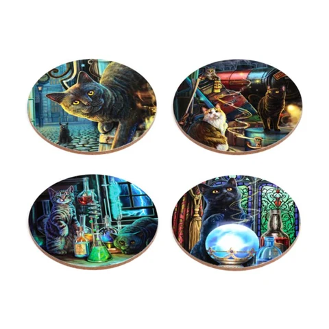 Lisa Parker Magical Cats Cork Coasters — Set of 4