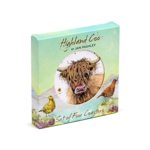 Jan Pashley Highland Coo Set of Four Cork Coasters
