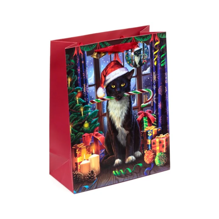 Bolsa de regalo navideña grande Krampus Cat de Lisa Parker · vista 1