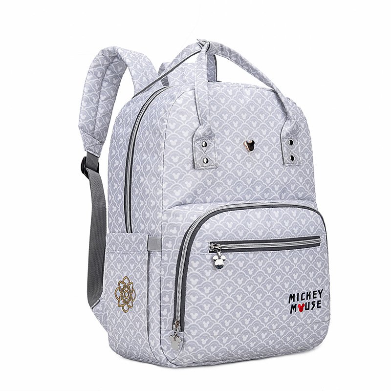Disney Gray Mickey-Head Lattice Zip-Top Backpack with Twin Handles, Two Front Zip Compartments and Side Pockets · enlarged view 1