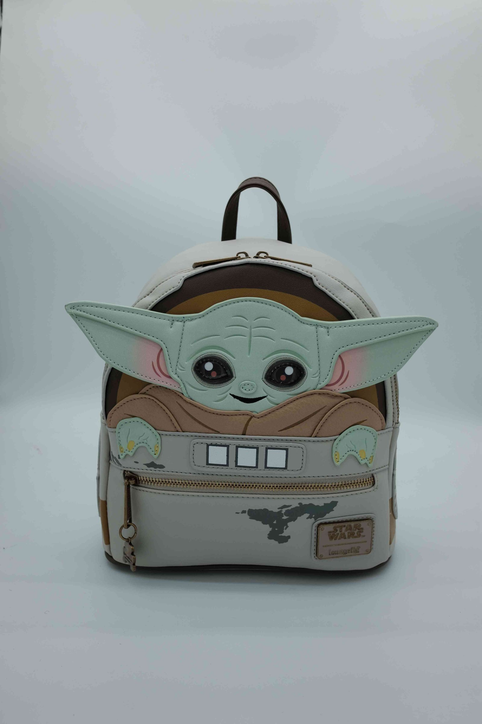 Disney Star Wars Grogu Cream and Tan Character Backpack with Wide Ear Panels, Front Zip Pocket and Printed Interior · enlarged view 1
