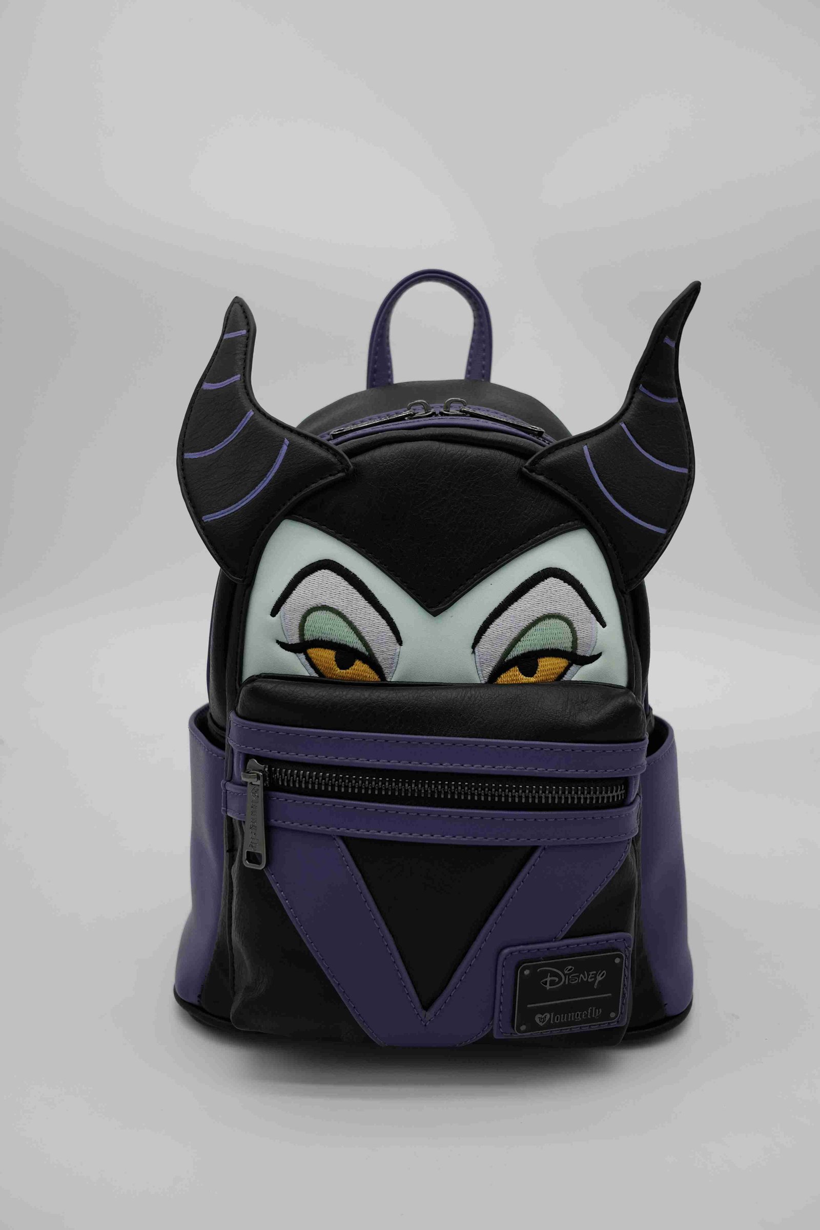 Disney Maleficent Black and Purple Horn-Shaped Backpack with Sculpted Face Panel, Side Wings and Printed Lining · enlarged view 1