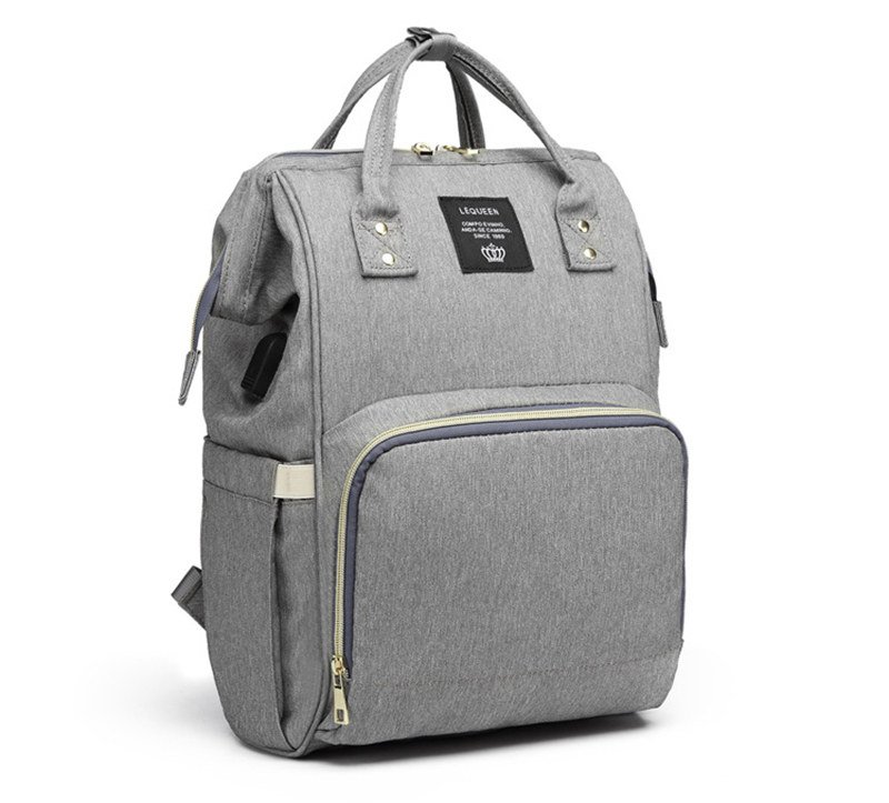 Heather-Gray Frame-Opening Backpack with Twin Handles, Front Pocket and Side Pockets · enlarged view 1