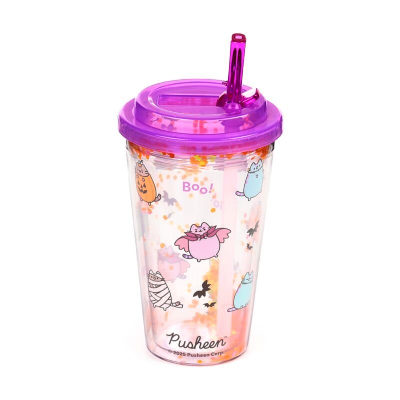Vaso de doble pared Pusheen Halloween con pajita · vista ampliada 1